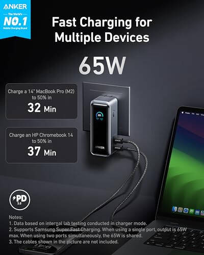 Anker 100W USB C Zaryadlovchi Bloki (GaN II) Anker Prime Power Bank bilan, 9,600mAh Batareya To'plami 65W Chiqishi bilan - 6