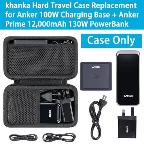 Anker 100W Zaryadlash Bazasi va Anker Prime 12,000mAh 130W PowerBank uchun Khanka Qattiq Sayohat Sumkasi almashtirish (Faqat sumka) - 3