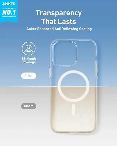 Anker for iPhone 15 Pro Case, Compatible with MagSafe, Military-Grade Protection, Yellowing Resistant, Scratch-Resistant Back, Magnetic Phone Case for iPhone 15 Pro, Classic Series, Clear - ANKER (1)