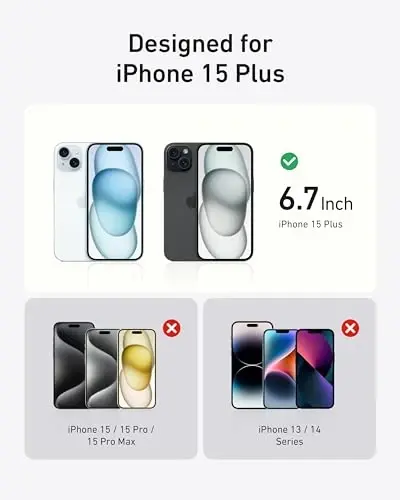 Anker iPhone 15 Plus учун қора, MagSafe билан мос, Ҳарбий даражада муҳофаза қилувчи, Сариққа қарши турғун, Тиришқа чидамли орқа қисм, iPhone 15 Plus Classic Series учун магнитли телефон қора, Шаффоф, A90H2 - 5