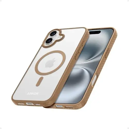 Anker MagGo Matte magnitli telefon g'ilofi iPhone 16 uchun, ultra-yupqa, tirnalishga chidamli, bardoshli himoya qopqog'i, MagSafe bilan mos keladi, Karamelli - 1