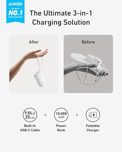 Anker MagGo Power Bank, Qi2 Certified 15W Ultra-Fast MagSafe-Compatible Portable Charger 3-in-1 Portable iPhone Charger, 10,000mAh Power Bank - 6