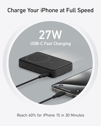 Anker MagGo Power Bank, Qi2 Sertifikalı 15W Ultra Hızlı MagSafe Uyumlu Taşınabilir Şarj Cihazı 3'ü 1 Arada Taşınabilir iPhone Şarj Cihazı, 10.000mAh Güç Bankası - 5