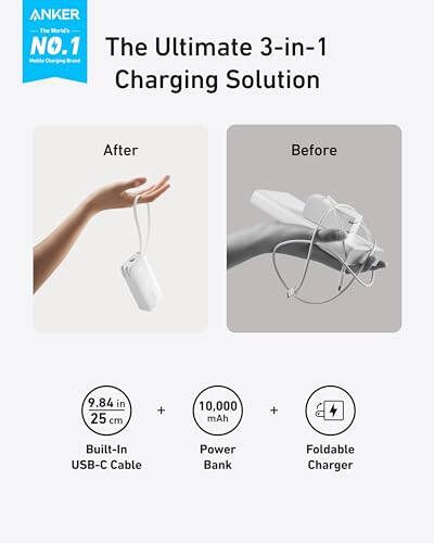 Anker MagGo Power Bank, Qi2 Sertifikalı 15W Ultra Hızlı MagSafe Uyumlu Taşınabilir Şarj Cihazı 3'ü 1 Arada Taşınabilir iPhone Şarj Cihazı, 10.000mAh Güç Bankası - 6