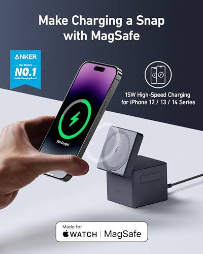 Anker MagGo Power Bank, Qi2 Sertifikalı 3'ü 1 Arada Küp MagSafe ile - 7