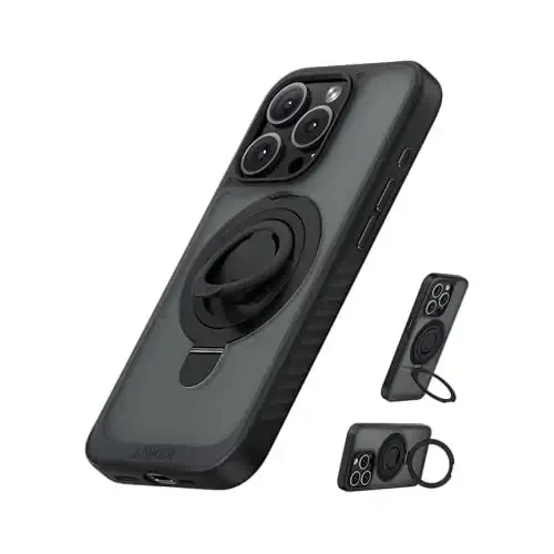 Anker Magnetic Ring Stand for iPhone 15 Case, Silicone Finger Ring Grip Stand Holder, Military Grade Drop Tested, Compatible with MagSafe, Built in Kickstand, Soft Edge Anti-Fingerprint, Black - 1