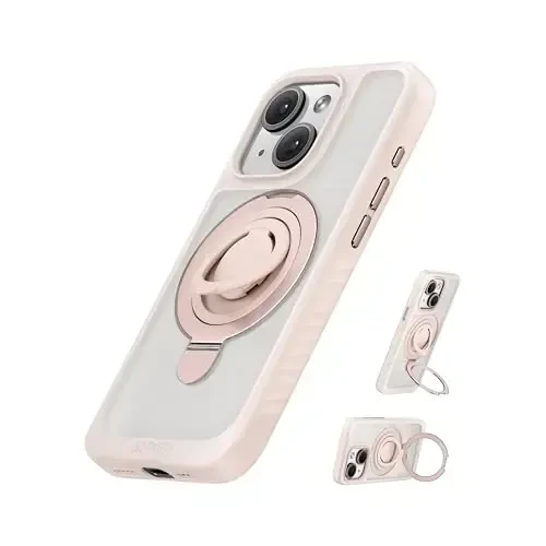 Anker Magnetic Ring Stand iPhone 15 Case uchun, Silikon Barmoq Uzuk Tutqich Stendi, Harbiy Standartga Mos Tushishga Sinovdan O'tgan, MagSafe bilan mos, O'rnatilgan Tirgak, Yumshoq Qirrali Barmoq Izlariga Qarshi, Pushti 