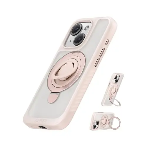 Anker Magnetic Ring Stand iPhone 15 Case uchun, Silikon Barmoq Uzuk Tutqich Stendi, Harbiy Standartga Mos Tushishga Sinovdan O'tgan, MagSafe bilan mos, O'rnatilgan Tirgak, Yumshoq Qirrali Barmoq Izlariga Qarshi, Pushti - 1