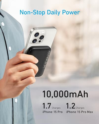 Anker Магнитный Power Bank 10 000 мАч, Беспроводное портативное зарядное устройство, 20 Вт быстрая зарядка аккумуляторный блок с USB-C, совместимый с Magsafe, iPhone 15/15 Plus/15 Pro/15 Pro Max, iPhone 14/13/12 серии - 2