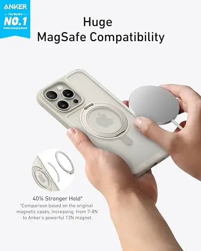 Anker Ultra Magnetic for iPhone Case with Sturdy 360° Ring Stand, Military-Grade Shockproof Kickstand Compatible with MagSafe (for iPhone 15, Clear) - 3