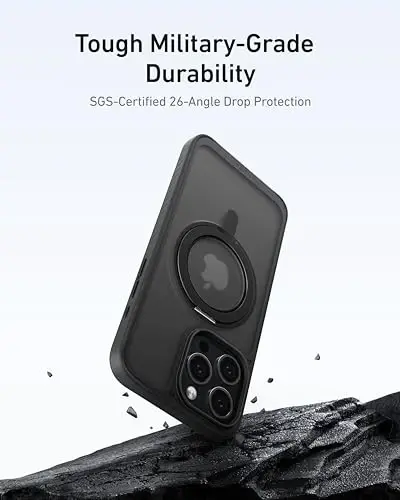 Anker Ultra Magnetic for iPhone Case with Sturdy 360° Ring Stand, Military-Grade Shockproof Kickstand Compatible with MagSafe (for iPhone 15, Clear) - 4