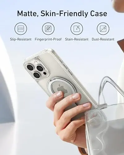 Anker Ultra Magnetic for iPhone Case with Sturdy 360° Ring Stand, Military-Grade Shockproof Kickstand Compatible with MagSafe (for iPhone 15, Clear) - 5