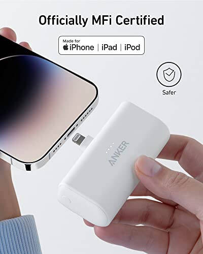 Anker Nano iPhone uchun ko'chma zaryadlovchi qurilma, o'rnatilgan MFi sertifikatlangan Lightning ulagichi bilan, 5 000mAh 12W quvvat banki, iPhone 14/14 Pro / 14 Plus, iPhone 13 va 12 seriyali qurilmalar bilan mos keladi (qora) - 2