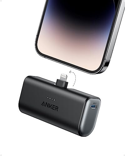 Anker Nano Portable Charger for iPhone, with Built-in MFi Certified Lightning Connector, Power Bank 5,000mAh 12W, Compatible with iPhone 14/14 Pro / 14 Plus, iPhone 13 and 12 Series (Black) - 1