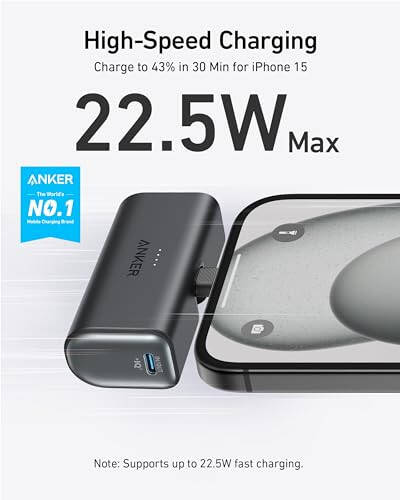 Anker Nano Quvvat Banki O'rnatilgan Yig'iladigan USB-C Ulagichi bilan, 5,000mAh Ko'chma Zaryadlovchi Qurilma 22.5W, iPhone 15/15 Plus/15 Pro/15 Pro Max, Samsung S22/23 Seriyasi, Huawei, iPad Pro/Air, AirPods va boshqalar uchun - 9