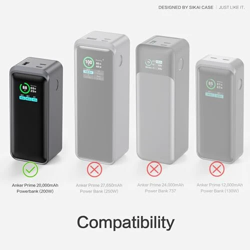 Silicone Case for Anker Prime Power Bank 20,000mAh 200W 1/4-inch nut Hole, TF/SM Card Storage Reserved Only Compatible with Anker 200W Prime Power Bank Protective Cover Dustproof Soft (Black) - SIKAI CASE (1)