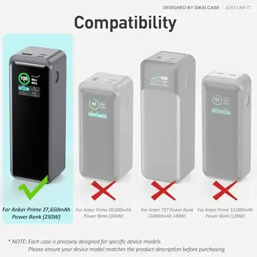 Anker Prime Power Bank 27,650mAh 250W uchun silikon g'ilof 1/4 dyuymli gayka teshigi, TF/SIM karta saqlash uchun joy, Anker 250W Prime Power Bank bilan mos keladi, chang o'tkazmaydigan yumshoq himoya qopqog'i tutqichli (qora) - 3