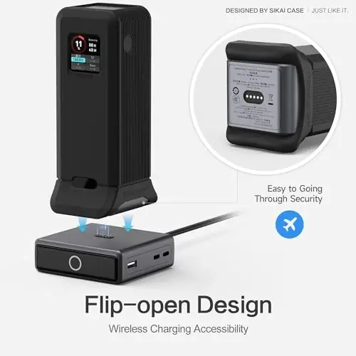 Anker Prime Power Bank 27,650mAh 250W uchun silikon g'ilof 1/4 dyuymli gayka teshigi, TF/SIM karta saqlash uchun joy, Anker 250W Prime Power Bank bilan mos keladi, chang o'tkazmaydigan yumshoq himoya qopqog'i tutqichli (qora) - 4
