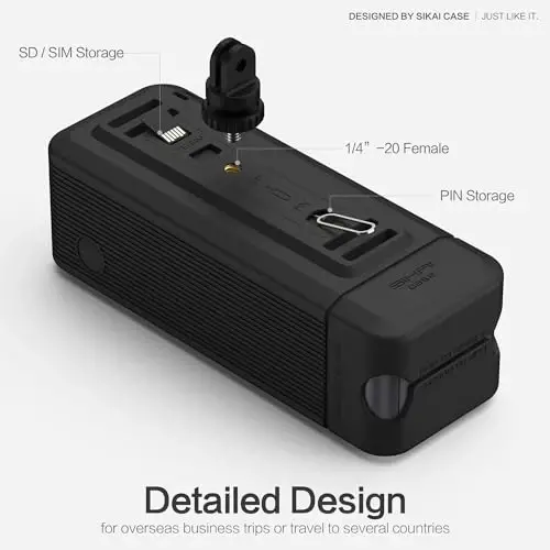 Anker Prime Power Bank 27,650mAh 250W uchun silikon g'ilof 1/4 dyuymli gayka teshigi, TF/SIM karta saqlash uchun joy, Anker 250W Prime Power Bank bilan mos keladi, chang o'tkazmaydigan yumshoq himoya qopqog'i tutqichli (qora) - 6