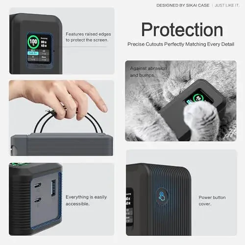 Anker Prime Power Bank 27,650mAh 250W uchun silikon qopqoq, 1/4 dyuymli gayka teshigi, TF/SM karta saqlash joyi, Anker 250W Prime Power Bank bilan mos keladigan changdan himoya qiluvchi yumshoq qopqoq, tutqichli (kulrang) - 1