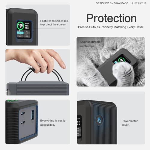 Anker Prime Power Bank 27,650mAh 250W uchun silikon qopqoq, 1/4 dyuymli gayka teshigi, TF/SM karta saqlash joyi, Anker 250W Prime Power Bank bilan mos keladigan changdan himoya qiluvchi yumshoq qopqoq, tutqichli (kulrang) - SIKAI CASE