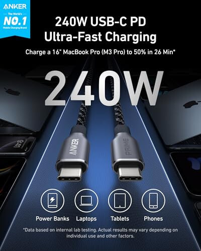 Anker Prime USB C - USB C Kablosu, 240W 6 ft Prime 9,600mAh 65W Güç Bankası - 3