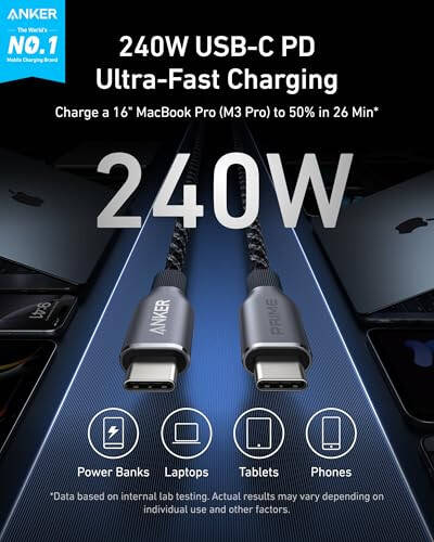 Anker Prime USB C - USB C Kablosu, 240W 6 ft Prime 9,600mAh 65W Güç Bankası - 3