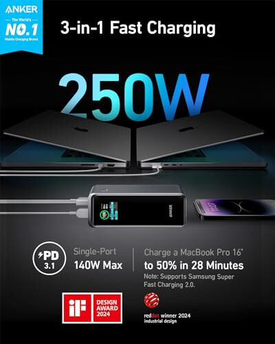 Anker Şarj Tabanı, 4 Bağlantı Noktası ile 100W Hızlı Şarj, Anker Prime Power Bank için, Anker Prime Power Bank ile, 27,650mAh 3 Bağlantı Noktası 250W Taşınabilir Şarj Cihazı (99.54Wh) - 2