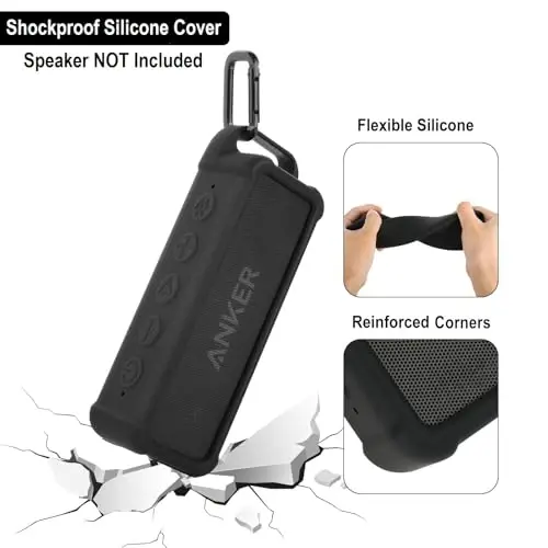 TXEsign Silicone Case Compatible with Anker Soundcore 2 Portable Speaker, Protective Travel Case Cover with Handle and Carabiner for Anker Soundcore 2 Speaker (Black) - TXEsign