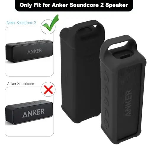 TXEsign Silicone Case Compatible with Anker Soundcore 2 Portable Speaker, Protective Travel Case Cover with Handle and Carabiner for Anker Soundcore 2 Speaker (Black) - 7