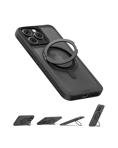 Anker Ultra Magnetic for iPhone 15 Pro Case bilan Sturdy 360° Halqa Sehpası, Military-Grade Shockproof iPhone 15 Pro Kickstand MagSafe bilan mos keluvchi (Qora) - 1