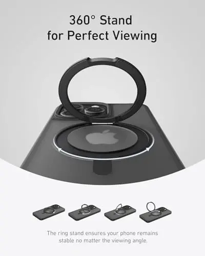 Anker Ultra Magnetic for iPhone 15 Pro Case bilan Sturdy 360° Halqa Sehpası, Military-Grade Shockproof iPhone 15 Pro Kickstand MagSafe bilan mos keluvchi (Qora) - ANKER (1)