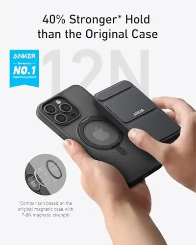 Anker Ultra Magnetic for iPhone 15 Pro Case bilan Sturdy 360° Halqa Sehpası, Military-Grade Shockproof iPhone 15 Pro Kickstand MagSafe bilan mos keluvchi (Qora) - 3