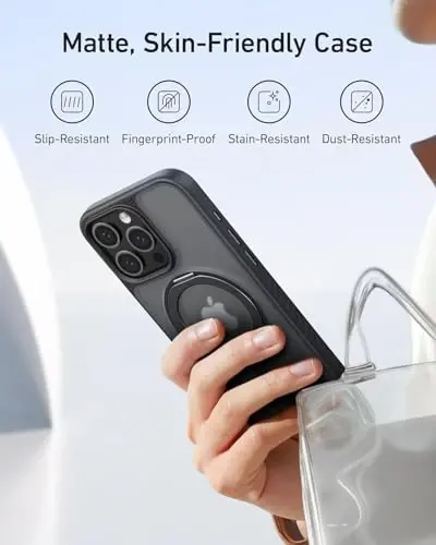 Anker Ultra Magnetic for iPhone 15 Pro Case bilan Sturdy 360° Halqa Sehpası, Military-Grade Shockproof iPhone 15 Pro Kickstand MagSafe bilan mos keluvchi (Qora) - 6