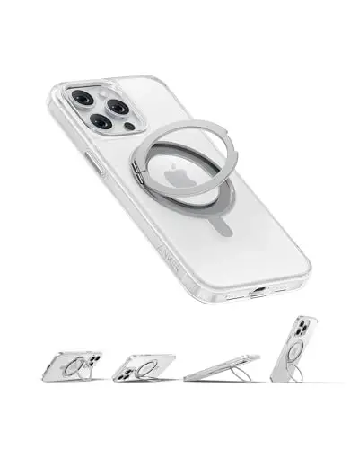 Anker Ultra Magnetic for iPhone Case with Sturdy 360° Ring Stand, Military-Grade Shockproof Kickstand Compatible with MagSafe (for iPhone 15, Clear) - ANKER