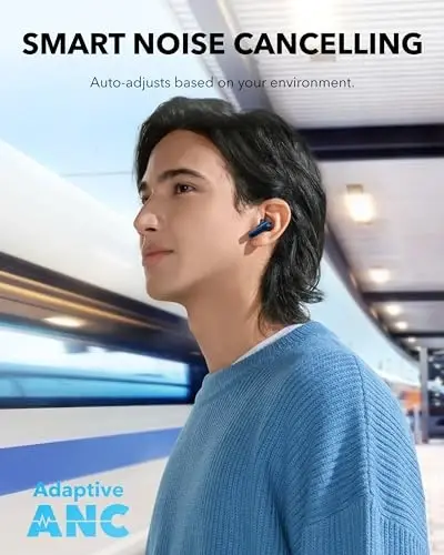 Soundcore P40i by Anker, Noise Cancelling Wireless Earbuds, Adaptive Noise Cancelling to Environments, Heavy Bass, 60H Playtime, 2-in-1 Case and Phone Stand, IPX5, Wireless Charging, Bluetooth 5.3 - 3