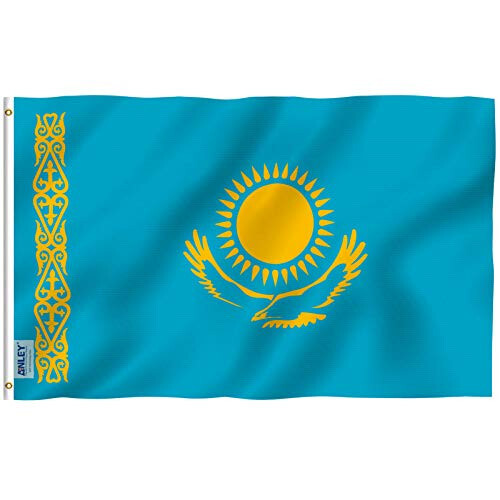 ANLEY Fly Breeze 3x5 Feet Kazakhstan Flag - Vivid Color and Fade proof - Canvas Header and Double Stitched - Republic of Kazakhstan Flags Polyester with Brass Grommets 3 X 5 FT - ANLEY (1)