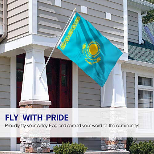 ANLEY Fly Breeze 3x5 Feet Qozog'iston Bayrog'i - Yorqin Rang va O'chishga Chidamli - Tuval Sarlavha va Ikki Qavatli Tikilgan - Qozog'iston Respublikasi Bayroqlari Polyester Brass Grommets bilan 3 X 5 FT - 3