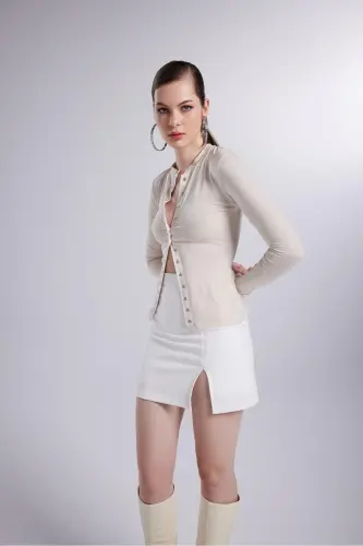 Anna Blouse Beige Long-Sleeved with Buttons - 3