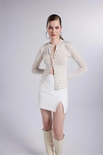 Anna Blouse Beige Long-Sleeved with Buttons - 4