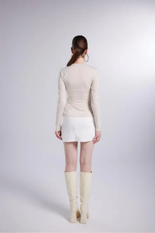 Anna Blouse Beige Long-Sleeved with Buttons - 6