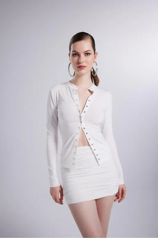 Anna Blouse White Long-Sleeved with Snaps - 3