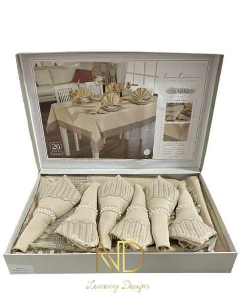 Anna Karina 25 Piece Tablecloth Set Karin Cappuccino - 4