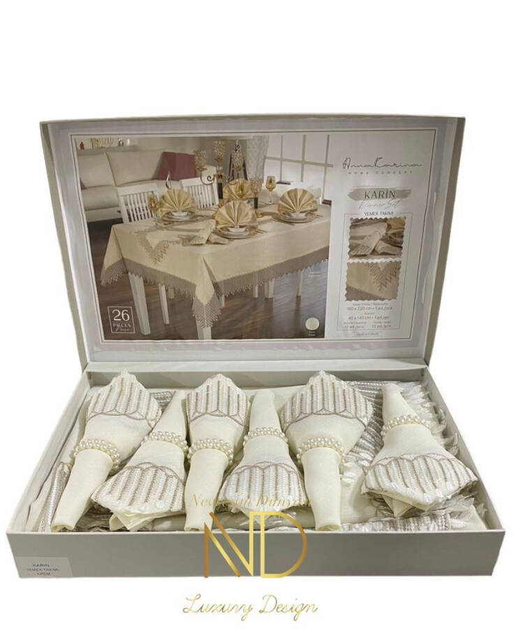 Anna Karina 25 Piece Tablecloth Set Karin Cream - 2