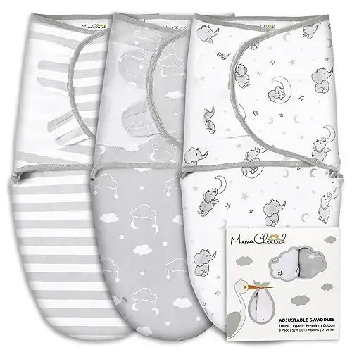 Mama Cheetah Baby Swaddle Sack 3-6 Month, Organic Cotton Swaddling Sleep Sack, Infant Swaddle Blanket, Large Swaddle Wrap, Easy Swaddles for Boy Girl, 3-Pack 