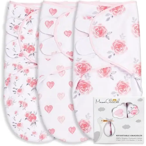 Mama Cheetah Baby Swaddle Sack 3-6 Month, Organic Cotton Swaddling Sleep Sack, Infant Swaddle Blanket, Large Swaddle Wrap, Easy Swaddles for Girl, 4-Pack 