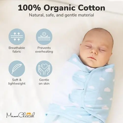 Mama Cheetah Baby Swaddle Sack, Organic Swaddling Blanket, Newborn Swaddle Sleep Sacks, Adjustable Infant Swaddle Wrap, Easy Swaddles for Boy 0-3 Month, Baby Essentials, Nursery Swaddling 3-Pack, Blue - 6