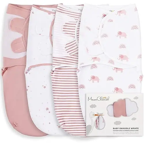 Mama Cheetah Baby Swaddle Sack, Organic Cotton Swaddle Blanket, Adjustable Swaddle Sleep Sacks, Easy Swaddles for Boy Girl 0-3 Month, Baby Essentials, 4-Pack, Dusty Rose 