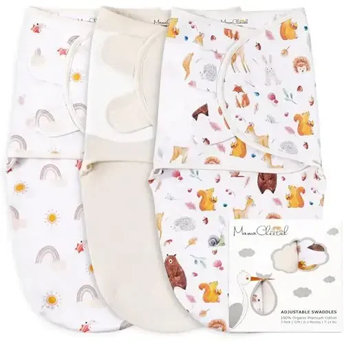 Mama Cheetah Baby Swaddle Sack, Organic Cotton Swaddle Blanket, Adjustable Swaddle Sleep Sacks, Easy Swaddles for Boy Girl 0-3 Month, Baby Essentials, 3-Pack - Modazone