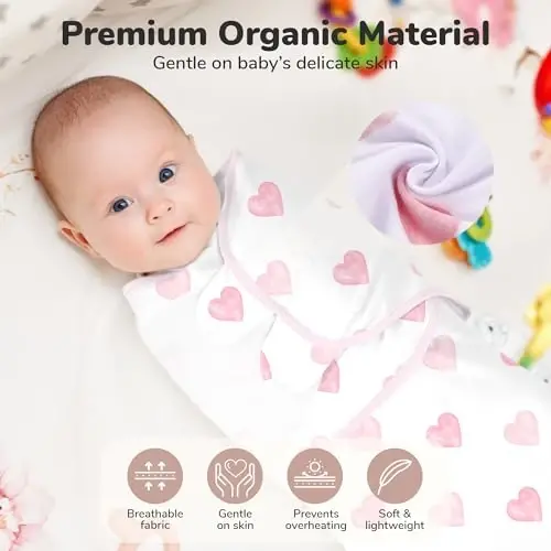 Anne Çita Bebek Kundak Tulumu 3-6 Ay, Organik Pamuk Kundak Uyku Tulumu, Büyük Bebekler için Kundak, Büyük Kundak Örtüsü, Kız için Kolay Kundaklar, 3'lü Paket - 5